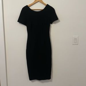 Boden black lined work dress with scoop back neckline